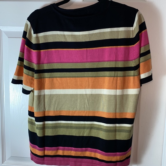 Norm Thompson Cardigan 2 piece Stripped Color Block Sweater Set Short Sleeves - Picture 3 of 6